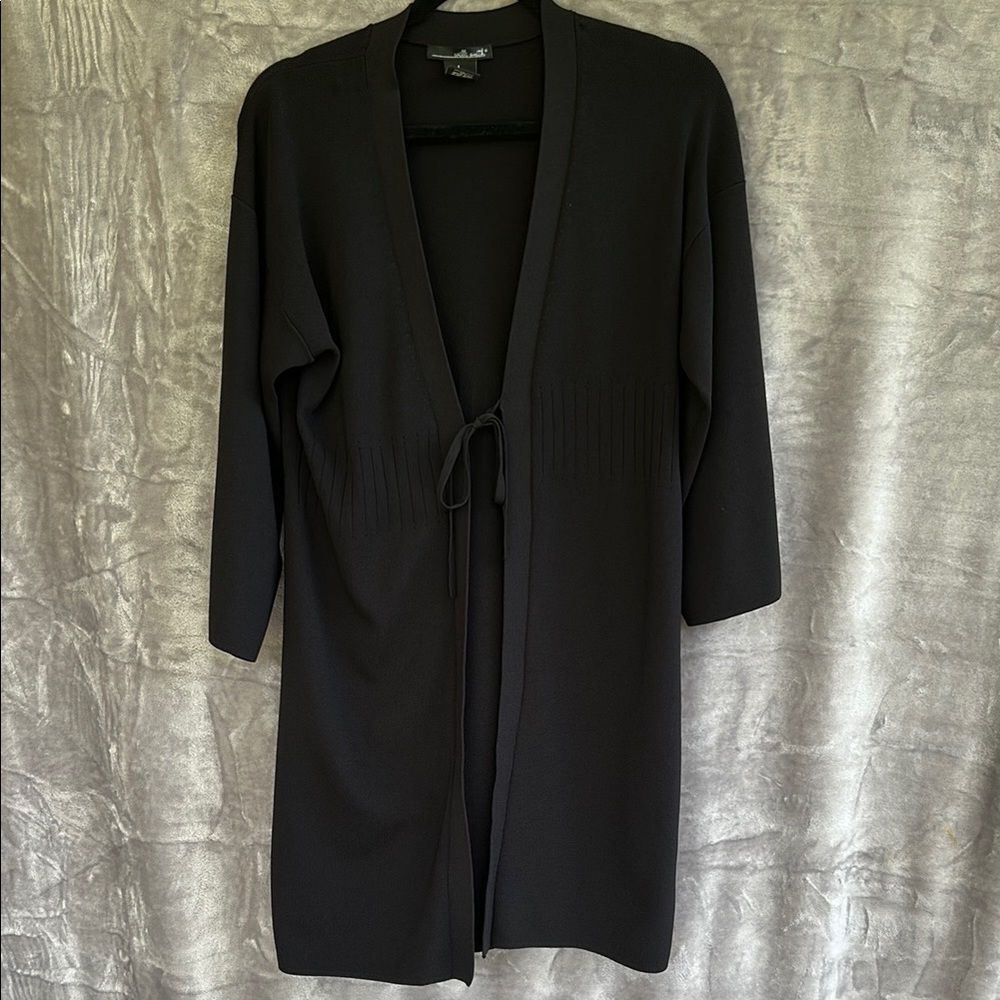 Willi Smith Black Cardigan Sweater Open Front Long